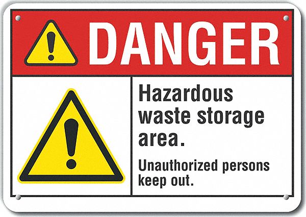 Reflective  Hazardous Waste Danger Sign: Aluminum, Mounting Holes Sign Mounting, Engineer Grade