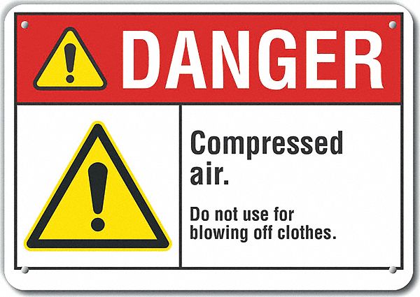 Reflective  Compressed Air Danger Sign: Aluminum, Mounting Holes Sign Mounting, Engineer Grade