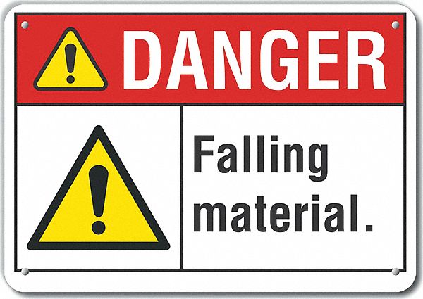 Reflective  Falling Material Danger Sign: Aluminum, Mounting Holes Sign Mounting, Engineer Grade