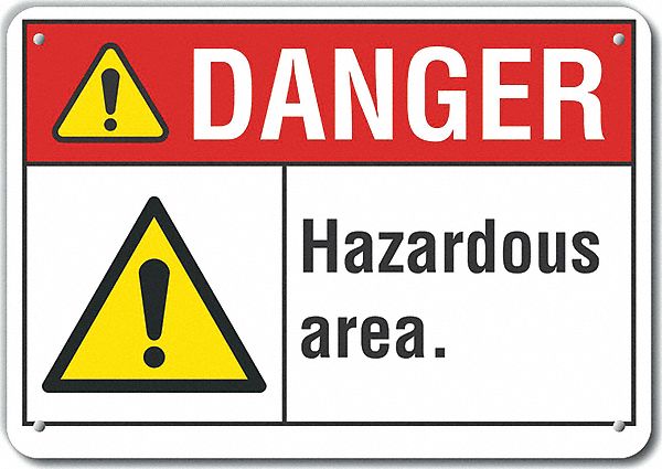 Reflective  Hazard Area Danger Sign: Aluminum, Mounting Holes Sign Mounting, Engineer Grade