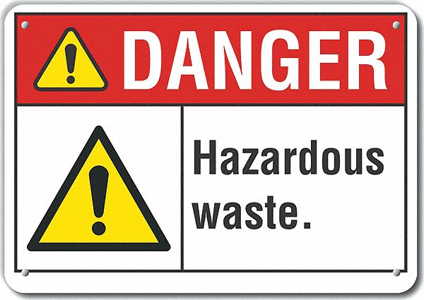 Reflective  Hazardous Waste Danger Sign: Aluminum, Mounting Holes Sign Mounting, Engineer Grade
