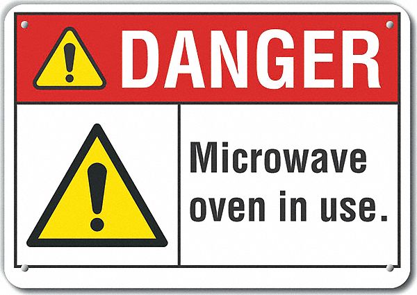 Reflective  Microwave Danger Sign: Aluminum, Mounting Holes Sign Mounting, Engineer Grade