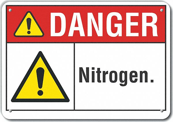 Reflective  Nitrogen Danger Sign: Aluminum, Mounting Holes Sign Mounting, Engineer Grade