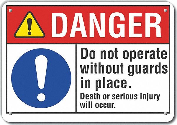 Reflective  Machine Guards Danger Sign: Aluminum, Mounting Holes Sign Mounting, Engineer Grade