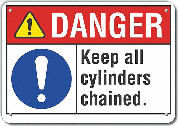 Reflective  Cylinder Handling Danger Sign: Aluminum, Mounting Holes Sign Mounting, Engineer Grade