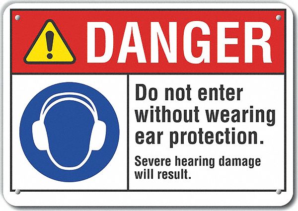 Reflective  Ear  Danger Sign: Aluminum, Mounting Holes Sign Mounting, 7 in x 10 in Nominal Sign Size