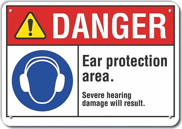 Reflective  Hearing  Danger Sign: Aluminum, Mounting Holes Sign Mounting, Engineer Grade, Danger