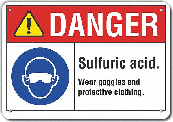 Reflective  Sulfuric Acid Danger Sign: Aluminum, Mounting Holes Sign Mounting, Engineer Grade