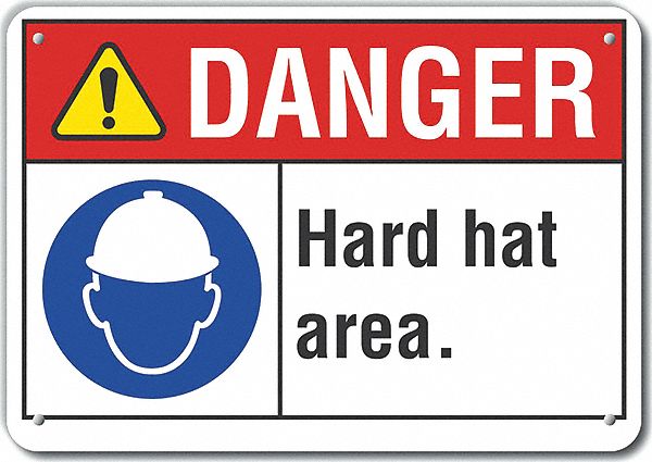 Reflective  Hard Hat Danger Sign: Aluminum, Mounting Holes Sign Mounting, Engineer Grade, Danger