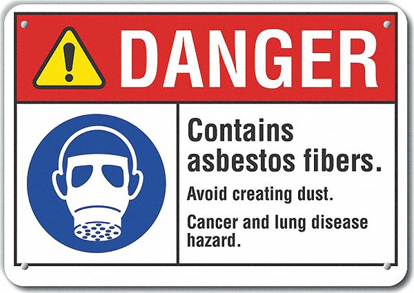 Reflective  Asbestos Danger Sign: Aluminum, Mounting Holes Sign Mounting, Engineer Grade