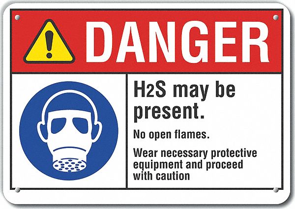Reflective  H(2)S Poisonous Gas Danger Sign: Aluminum, Mounting Holes Sign Mounting, Engineer Grade