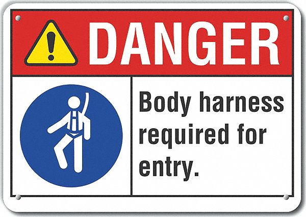 Reflective  Body Harness Danger Sign: Aluminum, Mounting Holes Sign Mounting, Engineer Grade, Danger