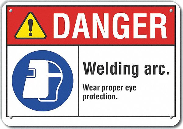 Reflective  Eye  Danger Sign: Aluminum, Mounting Holes Sign Mounting, 7 in x 10 in Nominal Sign Size