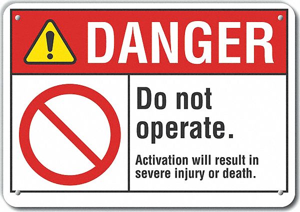 Reflective  Machine & Operation Danger Sign: Aluminum, Mounting Holes Sign Mounting, Engineer Grade