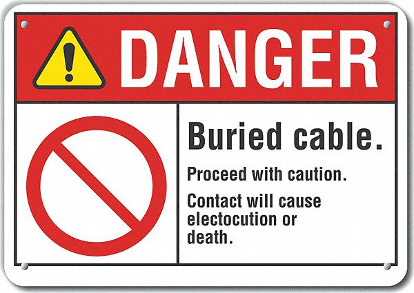 Reflective  Buried Cable Danger Sign: Aluminum, Mounting Holes Sign Mounting, Engineer Grade