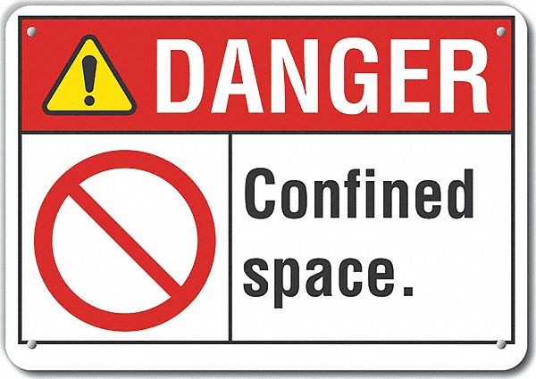 Reflective  Confined Space Danger Sign: Aluminum, Mounting Holes Sign Mounting, Engineer Grade