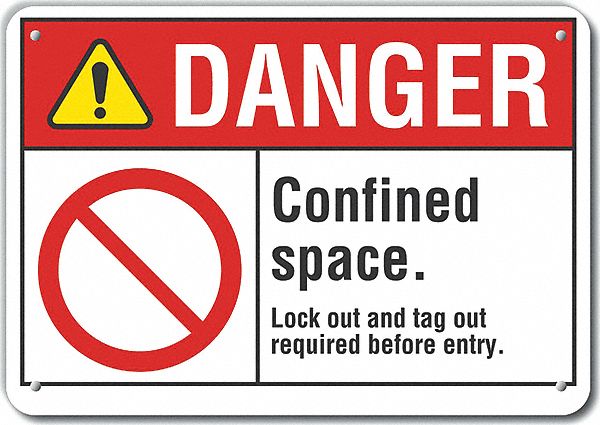 Reflective  Confined Space Danger Sign: Aluminum, Mounting Holes Sign Mounting, Engineer Grade