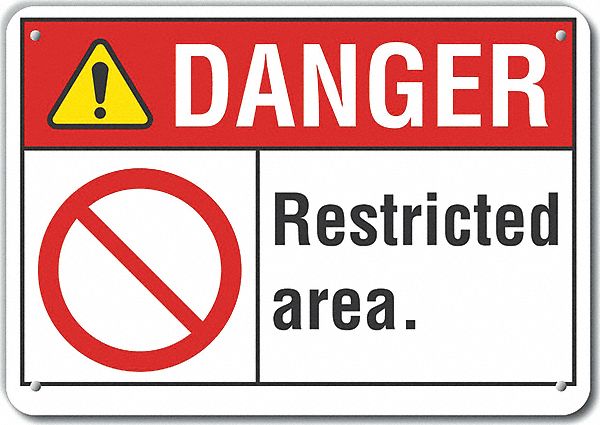 Reflective  Restricted Area Danger Sign: Aluminum, Mounting Holes Sign Mounting, Engineer Grade