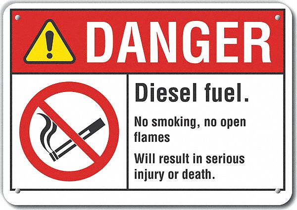 Reflective  Diesel Danger Sign: Aluminum, Mounting Holes Sign Mounting, Engineer Grade, Danger
