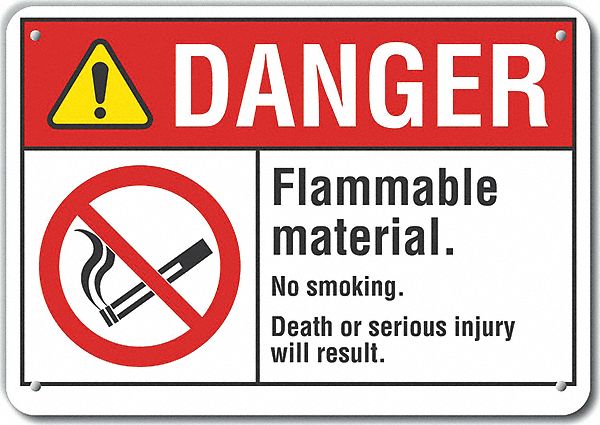 Reflective  Flammable Material Danger Sign: Aluminum, Mounting Holes Sign Mounting, Engineer Grade