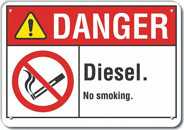 Reflective  Diesel Danger Sign: Aluminum, Mounting Holes Sign Mounting, Engineer Grade