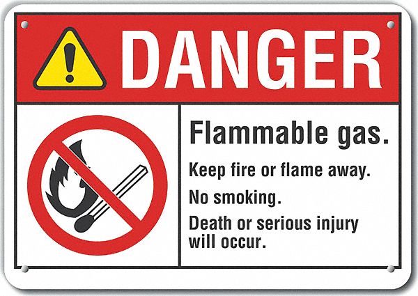 Reflective  Flammable Gas Danger Sign: Aluminum, Mounting Holes Sign Mounting, Engineer Grade, Metal