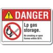 Danger: LP Gas Storage. No Smoking Or Open Flames Within 50 Ft. Signs