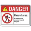 Danger: Hazard Area. No Unauthorized Personnel Beyond This Point. Signs