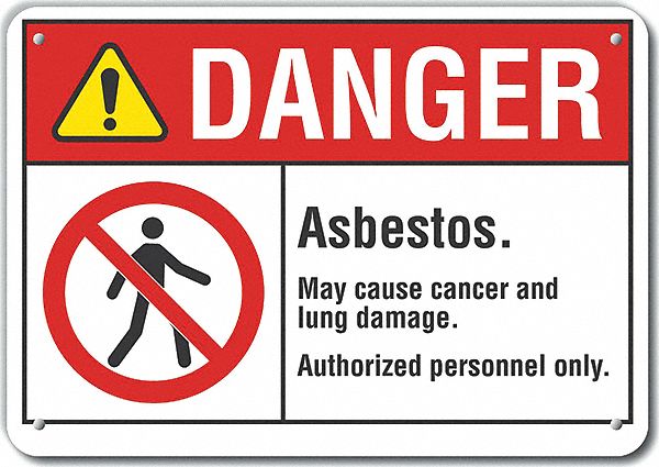 Reflective  Asbestos  Danger Sign: Aluminum, Mounting Holes Sign Mounting, Engineer Grade