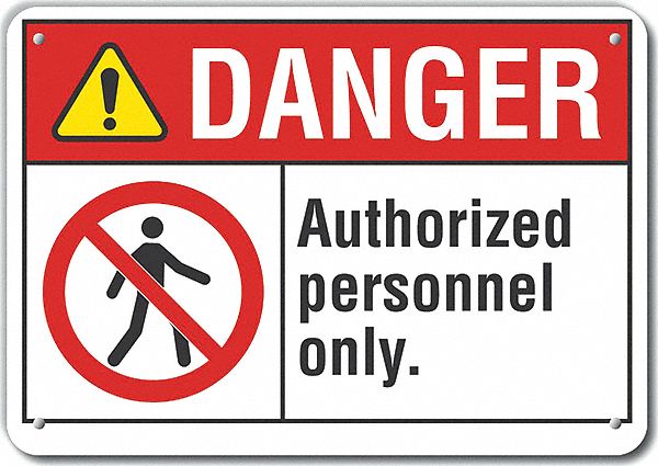 Reflective  Authorized Personnel Danger Sign: Aluminum, Mounting Holes Sign Mounting, Engineer Grade
