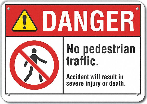 Reflective  Pedestrian Traffic Danger Sign: Aluminum, Mounting Holes Sign Mounting, Engineer Grade