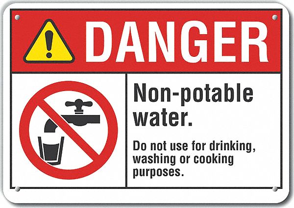Reflective  Potable Water Danger Sign: Aluminum, Mounting Holes Sign Mounting, Engineer Grade