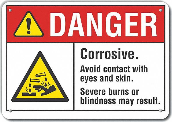 Reflective  Corrosive Materials Danger Sign: Aluminum, Mounting Holes Sign Mounting, Engineer Grade