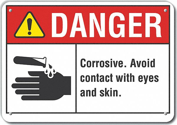 Reflective  Corrosive Materials Danger Sign: Aluminum, Mounting Holes Sign Mounting, Engineer Grade