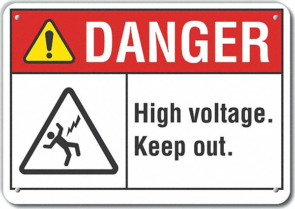 Reflective  High Voltage Danger Sign: Aluminum, Mounting Holes Sign Mounting, Engineer Grade, Danger