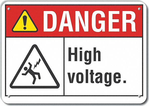 Reflective  High Voltage Danger Sign: Aluminum, Mounting Holes Sign Mounting, Engineer Grade, Danger