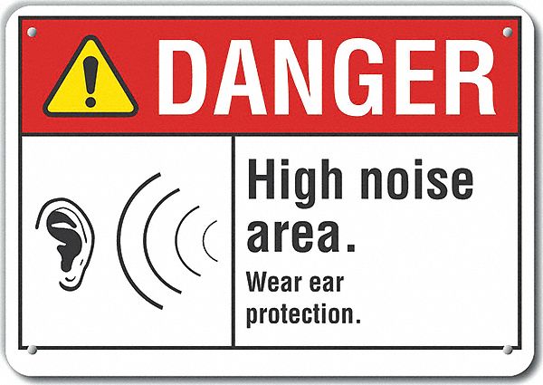 Reflective  Hearing  Danger Sign: Aluminum, Mounting Holes Sign Mounting, Engineer Grade, Danger