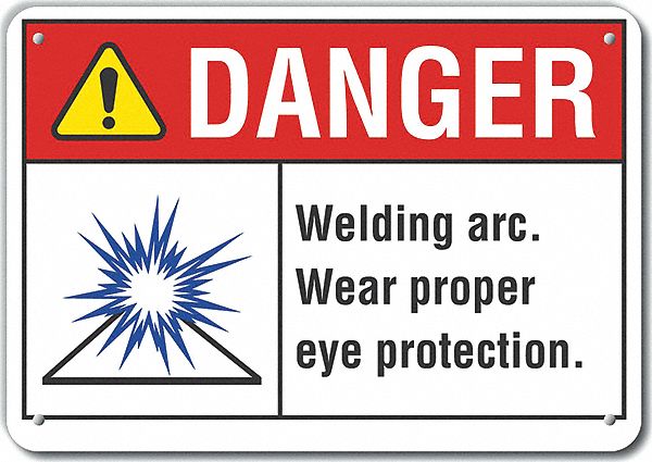 Reflective  Eye  Danger Sign: Aluminum, Mounting Holes Sign Mounting, 7 in x 10 in Nominal Sign Size