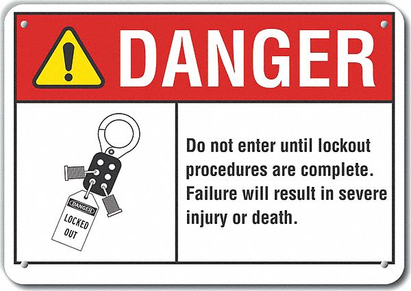 Reflective  Lockout Tagout Danger Sign: Aluminum, Mounting Holes Sign Mounting, Engineer Grade
