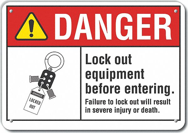 Reflective  Lockout Tagout Danger Sign: Aluminum, Mounting Holes Sign Mounting, Engineer Grade