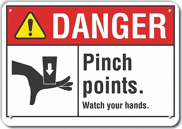 Reflective  Pinch Point Danger Sign: Aluminum, Mounting Holes Sign Mounting, Engineer Grade, Danger