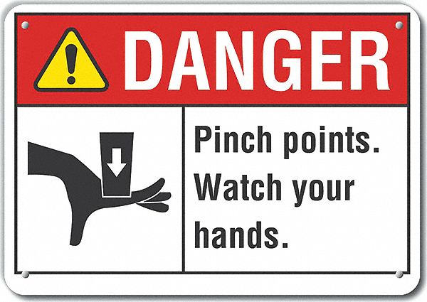 Reflective  Pinch Point Danger Sign: Aluminum, Mounting Holes Sign Mounting, Engineer Grade, Danger