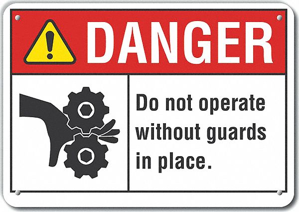 Reflective  Machine Guards Danger Sign: Aluminum, Mounting Holes Sign Mounting, Engineer Grade