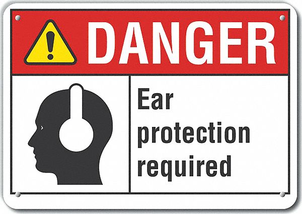 Reflective  Hearing  Danger Sign: Aluminum, Mounting Holes Sign Mounting, Engineer Grade, Danger