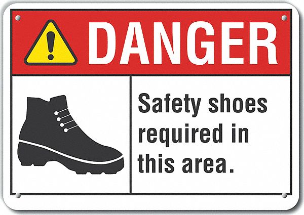 Reflective  Foot  Danger Sign: Aluminum, Mounting Holes Sign Mounting, Engineer Grade, 0.04 in Thick