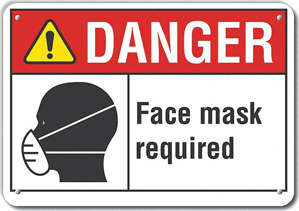 Rflct Face Mask Danger Sign, 10x14in, Alum
