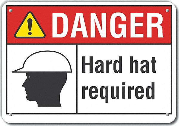 Danger Sign, Hard Hat Required, Header Danger, Rectangle, 7 in Height ...