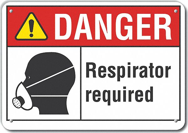 Reflective  Respirator Required Danger Sign: Aluminum, Mounting Holes Sign Mounting, Engineer Grade