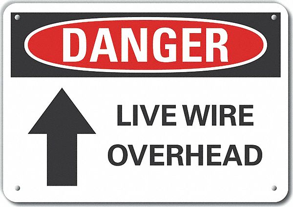 Reflective  Live Wire Danger Sign: Aluminum, Mounting Holes Sign Mounting, Engineer Grade, Danger