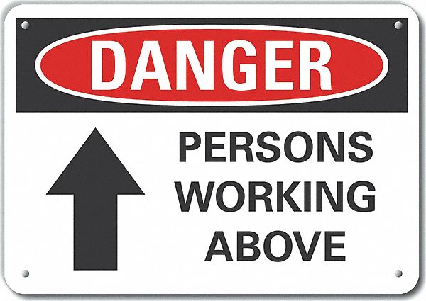 Reflective  Overhead Hazard Danger Sign: Aluminum, Mounting Holes Sign Mounting, Engineer Grade